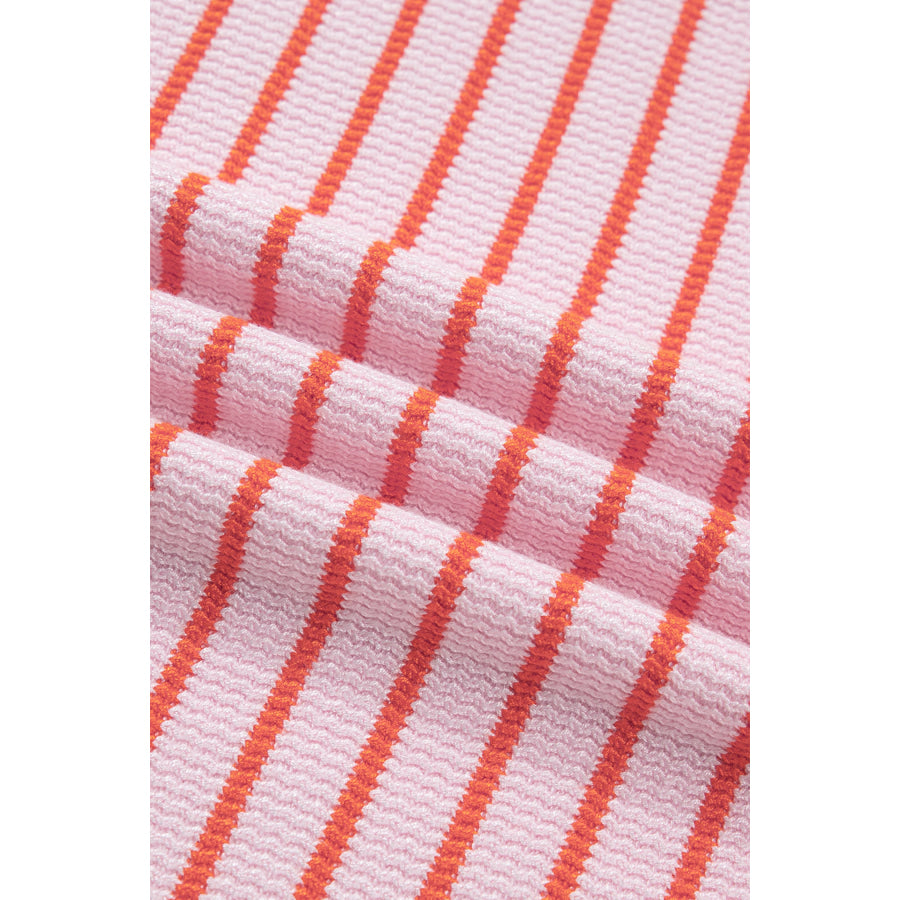 Pink Stripe Textured Knit Sleeveless Casual Sweater Top Sweaters & Cardigans/Sweater Vests