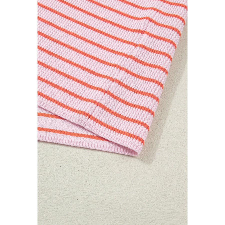 Pink Stripe Textured Knit Sleeveless Casual Sweater Top Sweaters & Cardigans/Sweater Vests