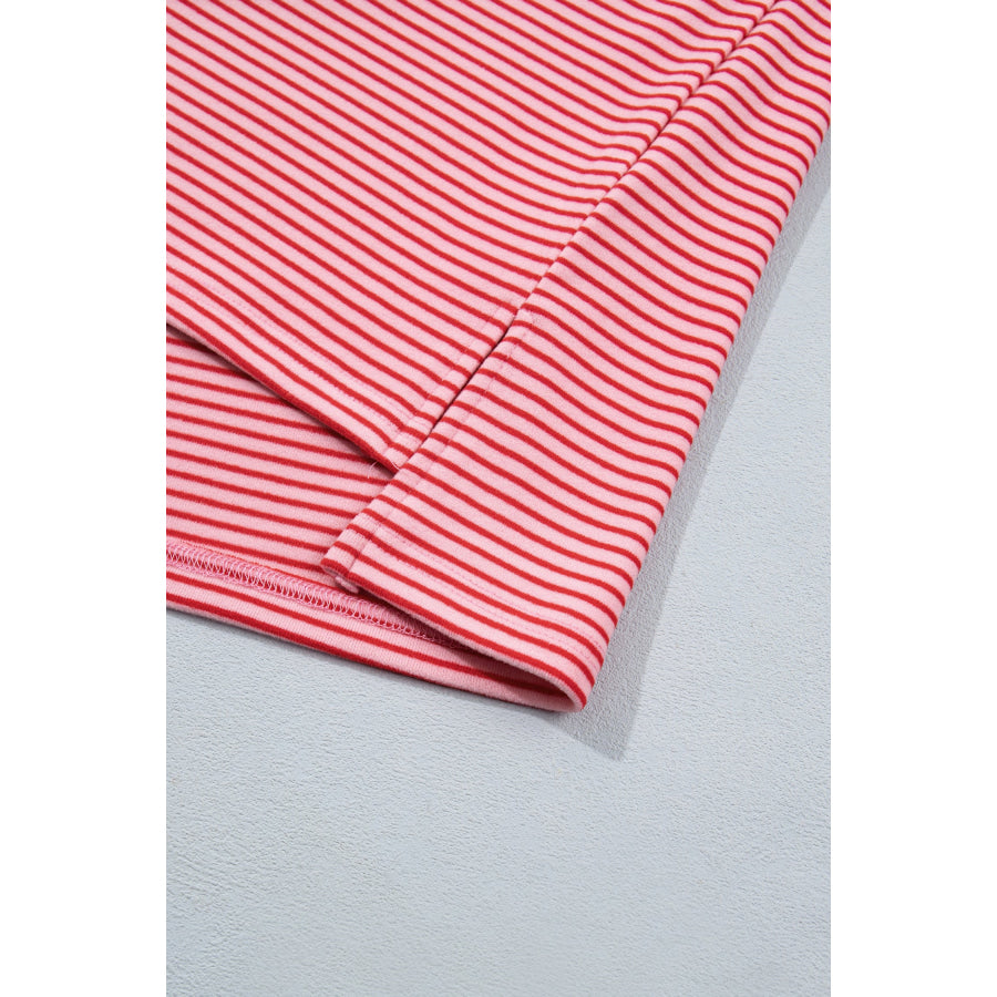 Pink Striped Drop Shoulder Long Sleeve Pant Set Two Piece Sets/Pant Sets