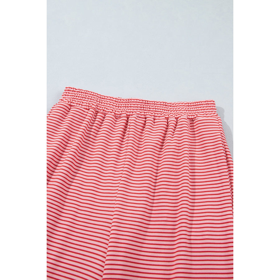 Pink Striped Drop Shoulder Long Sleeve Pant Set Two Piece Sets/Pant Sets