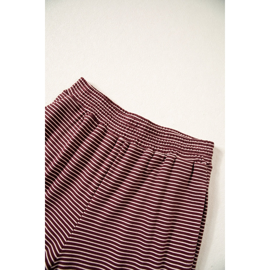 Pink Striped Drop Shoulder Long Sleeve Pant Set Two Piece Sets/Pant Sets