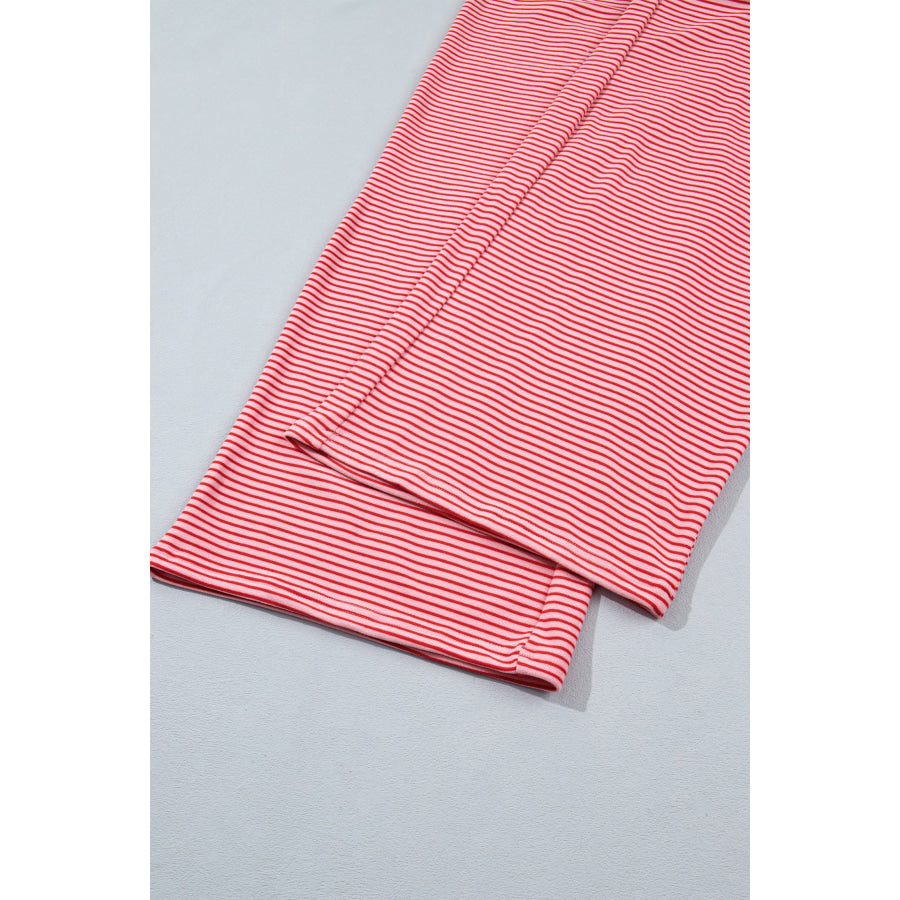 Pink Striped Drop Shoulder Long Sleeve Pant Set Two Piece Sets/Pant Sets