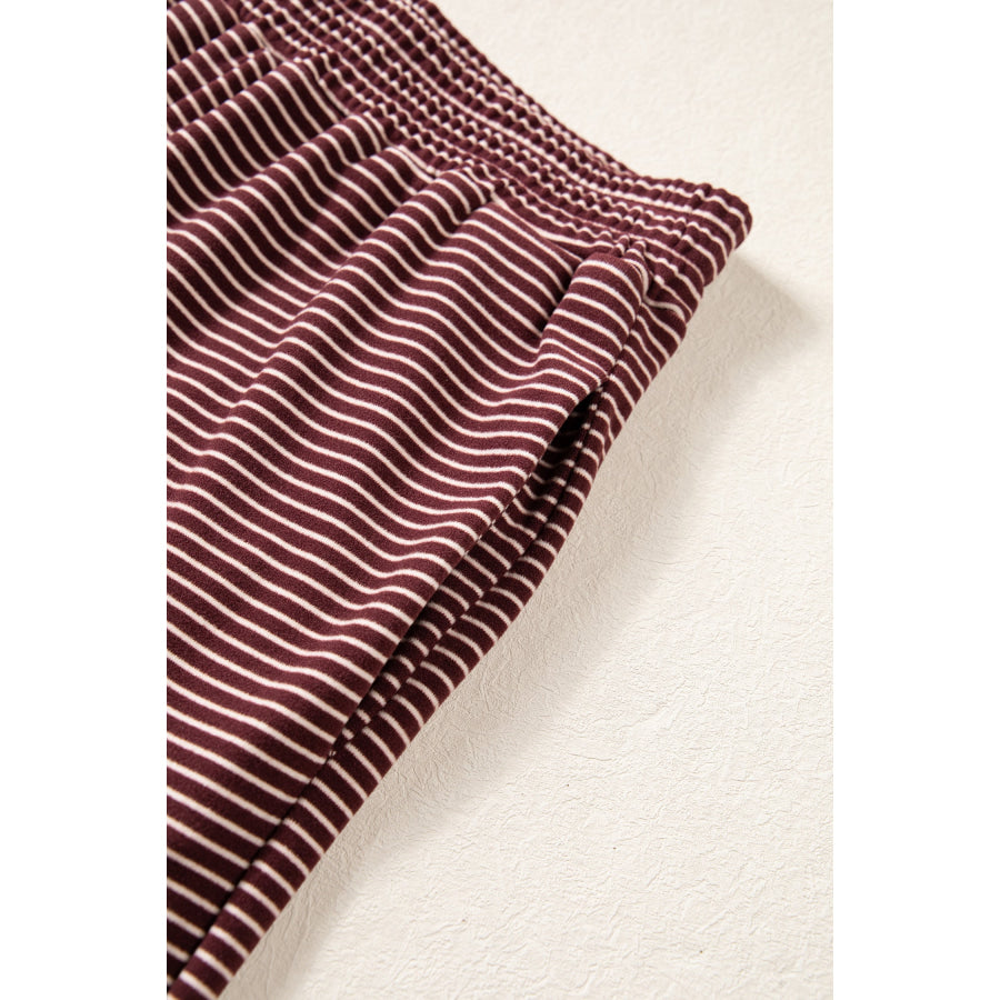Pink Striped Drop Shoulder Long Sleeve Pant Set Two Piece Sets/Pant Sets