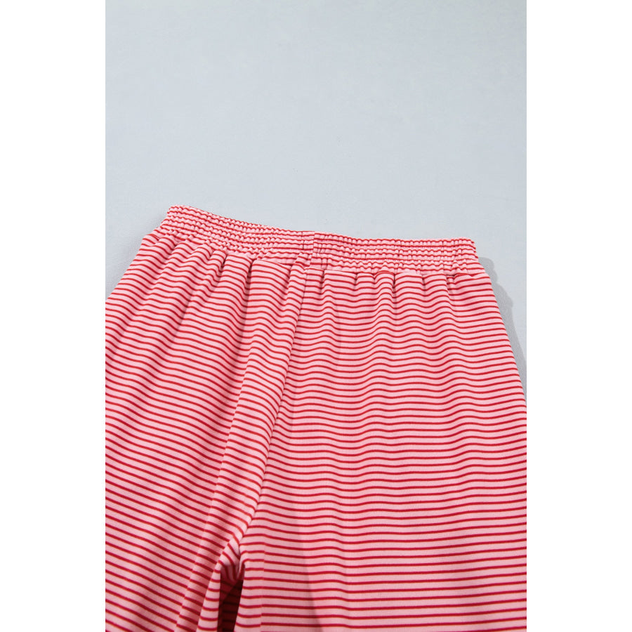 Pink Striped Drop Shoulder Long Sleeve Pant Set Two Piece Sets/Pant Sets