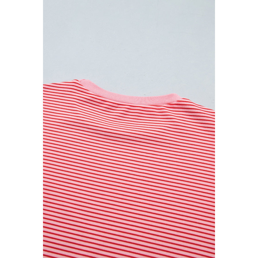 Pink Striped Drop Shoulder Long Sleeve Pant Set Two Piece Sets/Pant Sets