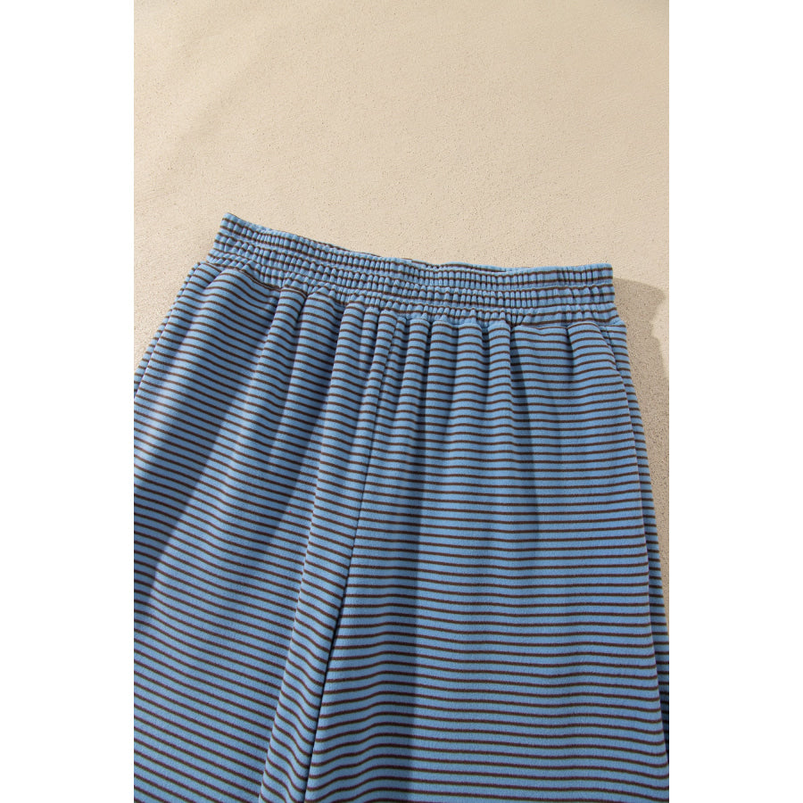 Pink Striped Drop Shoulder Long Sleeve Pant Set Two Piece Sets/Pant Sets