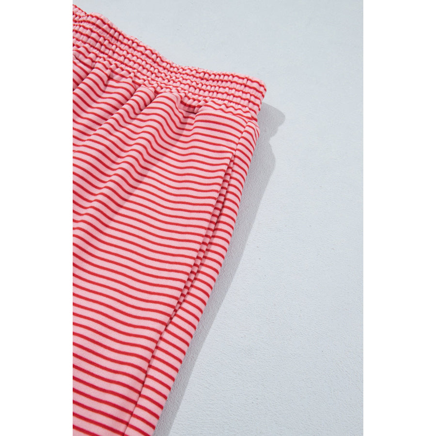 Pink Striped Drop Shoulder Long Sleeve Pant Set Two Piece Sets/Pant Sets