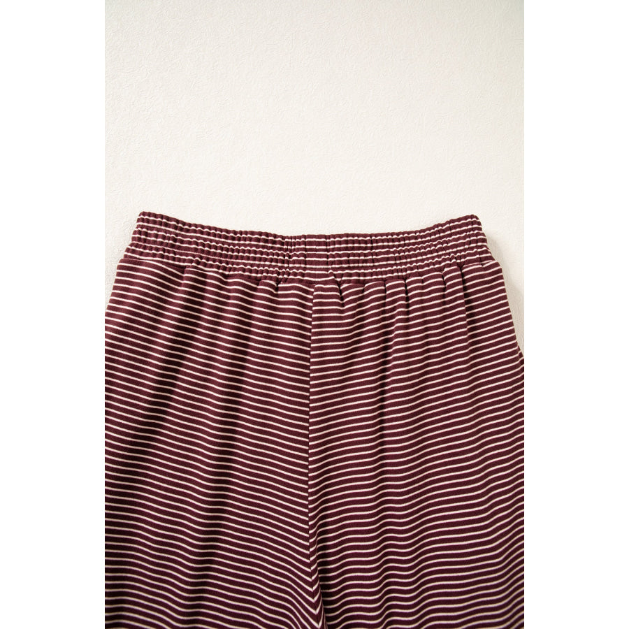 Pink Striped Drop Shoulder Long Sleeve Pant Set Two Piece Sets/Pant Sets
