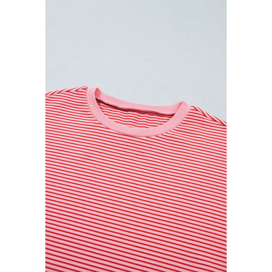 Pink Striped Drop Shoulder Long Sleeve Pant Set Two Piece Sets/Pant Sets
