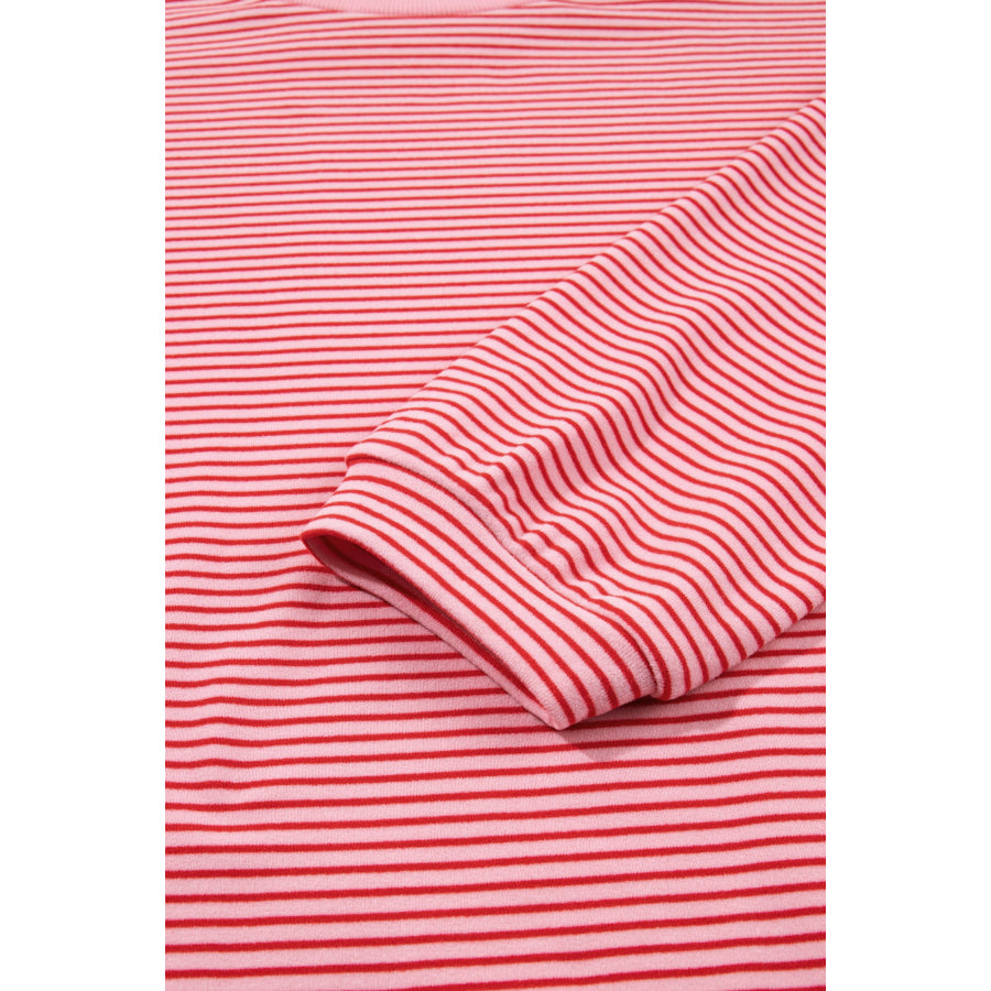 Pink Striped Drop Shoulder Long Sleeve Pant Set Two Piece Sets/Pant Sets