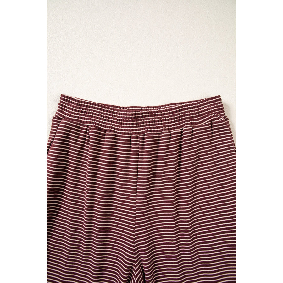 Pink Striped Drop Shoulder Long Sleeve Pant Set Two Piece Sets/Pant Sets