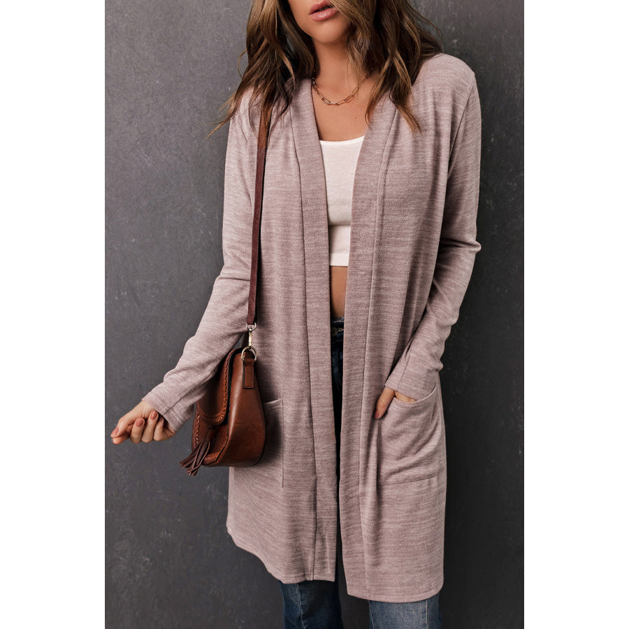 Pink Tunic Back Open Front Cardigan with Pockets Pink / S / 95% Polyester + 5% Elastane Sweaters & Cardigans/Cardigans
