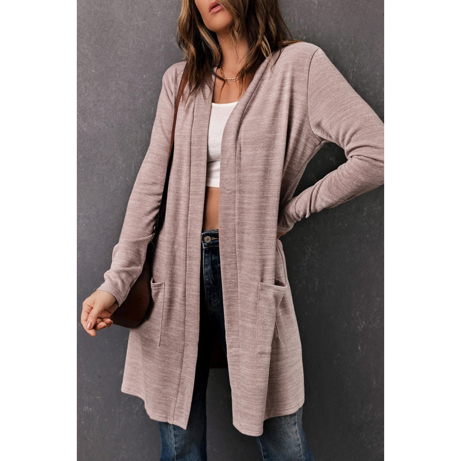 Pink Tunic Back Open Front Cardigan with Pockets Sweaters & Cardigans/Cardigans