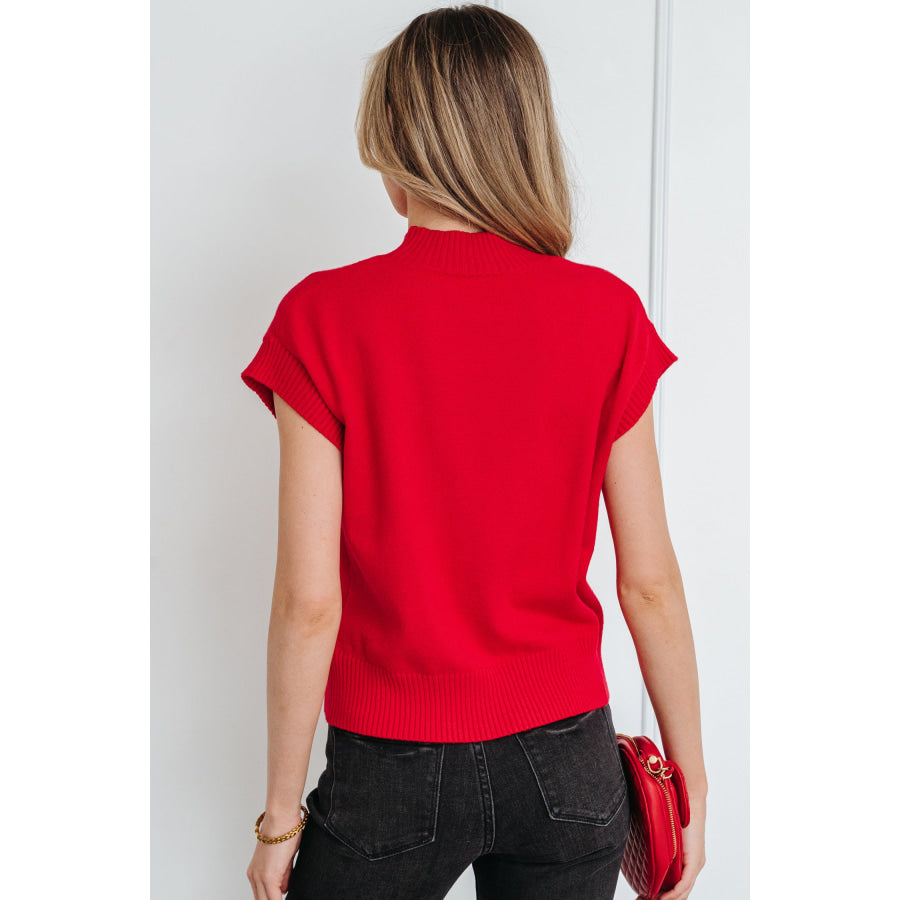 Pink Valentine Heart Graphic Cropped Short Sleeve Sweater Sweaters & Cardigans/Short Sleeve Sweaters