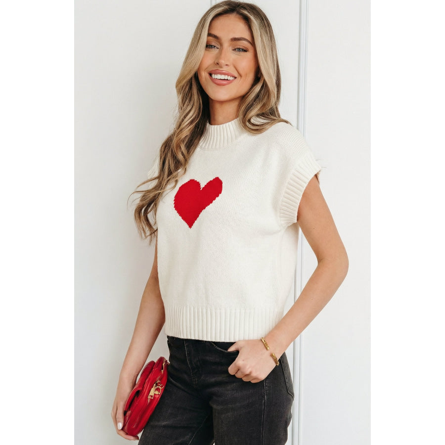 Pink Valentine Heart Graphic Cropped Short Sleeve Sweater Sweaters & Cardigans/Short Sleeve Sweaters