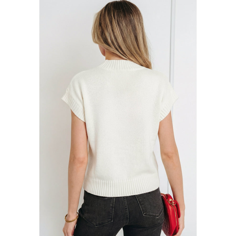 Pink Valentine Heart Graphic Cropped Short Sleeve Sweater Sweaters & Cardigans/Short Sleeve Sweaters