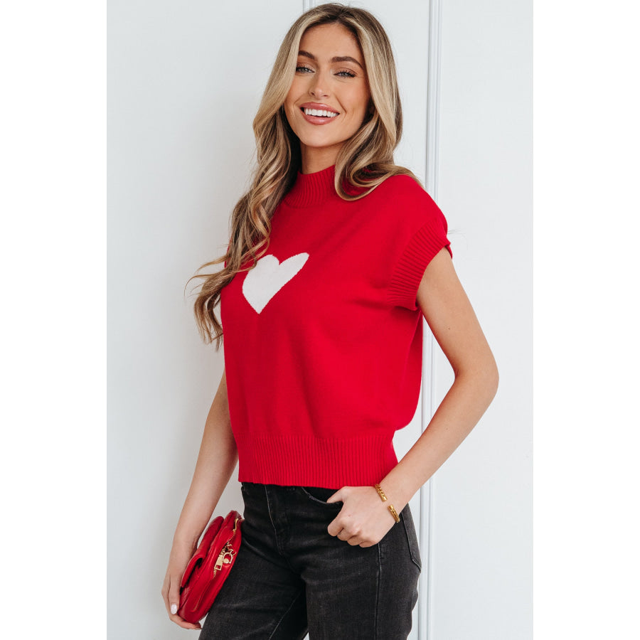 Pink Valentine Heart Graphic Cropped Short Sleeve Sweater Sweaters & Cardigans/Short Sleeve Sweaters