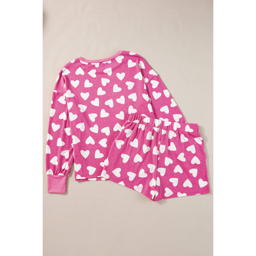 Pink Valentine Heart Shape Print Long Sleeve Top Shorts Lounge Set Loungewear & Sleepwear/Loungewear