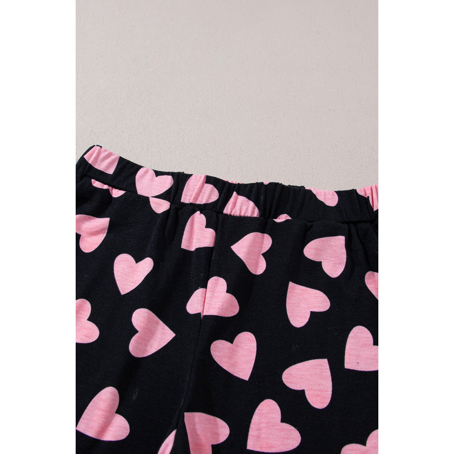 Pink Valentine Heart Shape Print Long Sleeve Top Shorts Lounge Set Loungewear & Sleepwear/Loungewear