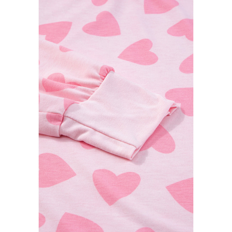 Pink Valentine Heart Shape Print Long Sleeve Top Shorts Lounge Set Loungewear & Sleepwear/Loungewear