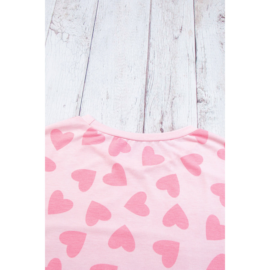 Pink Valentine Heart Shape Print Long Sleeve Top Shorts Lounge Set Loungewear & Sleepwear/Loungewear