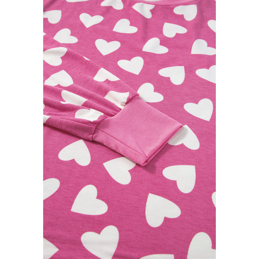 Pink Valentine Heart Shape Print Long Sleeve Top Shorts Lounge Set Loungewear & Sleepwear/Loungewear