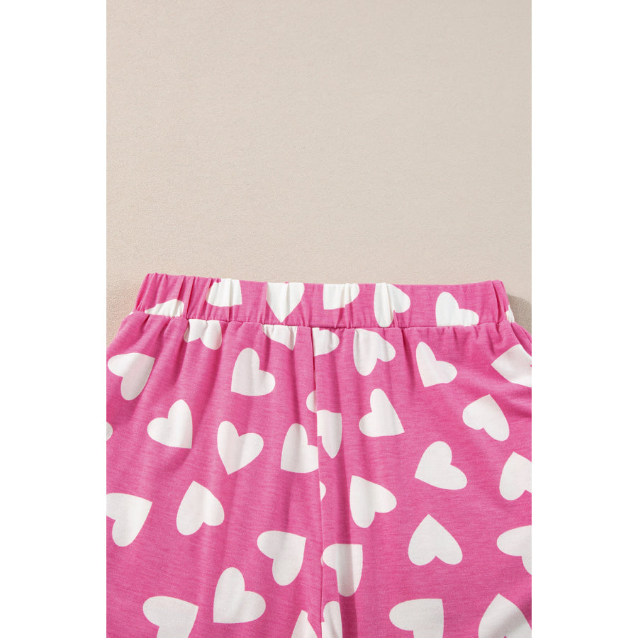 Pink Valentine Heart Shape Print Long Sleeve Top Shorts Lounge Set Loungewear & Sleepwear/Loungewear