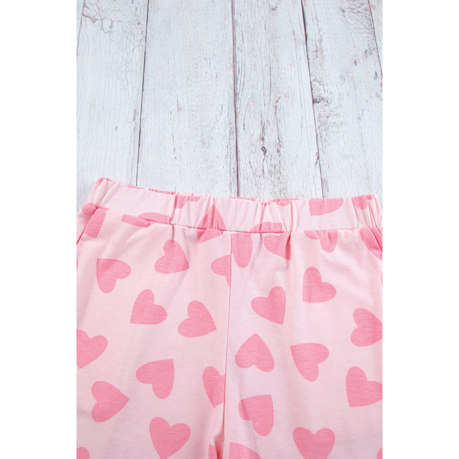 Pink Valentine Heart Shape Print Long Sleeve Top Shorts Lounge Set Loungewear & Sleepwear/Loungewear