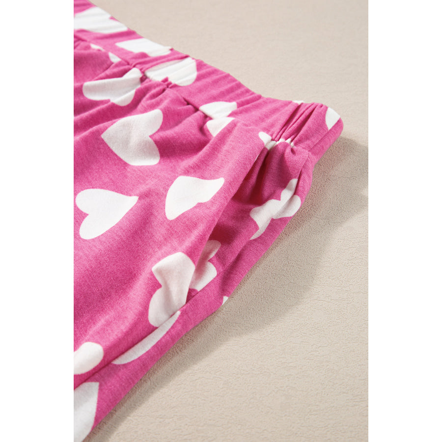 Pink Valentine Heart Shape Print Long Sleeve Top Shorts Lounge Set Loungewear & Sleepwear/Loungewear