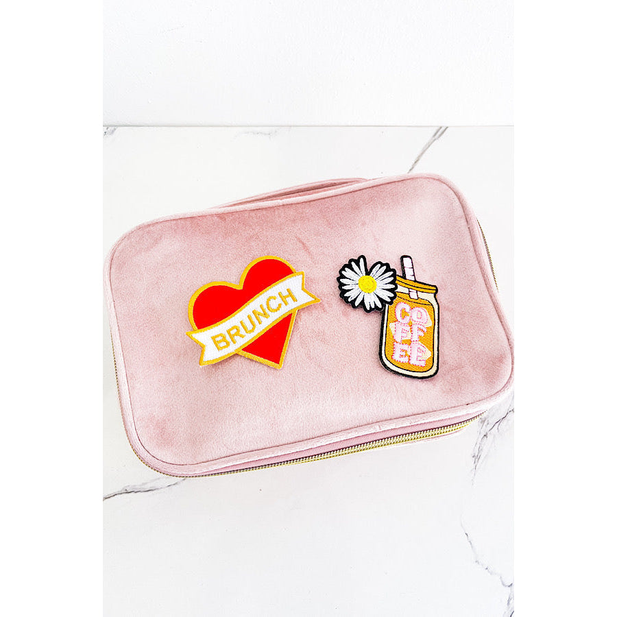 Pink Velvet Make - Up Bag with Patches WS 600 Accessories
