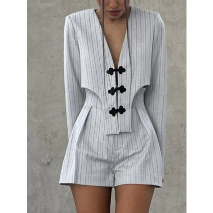 Pinstripe Cropped Blazer and Pleated Shorts Set Apparel and Accessories
