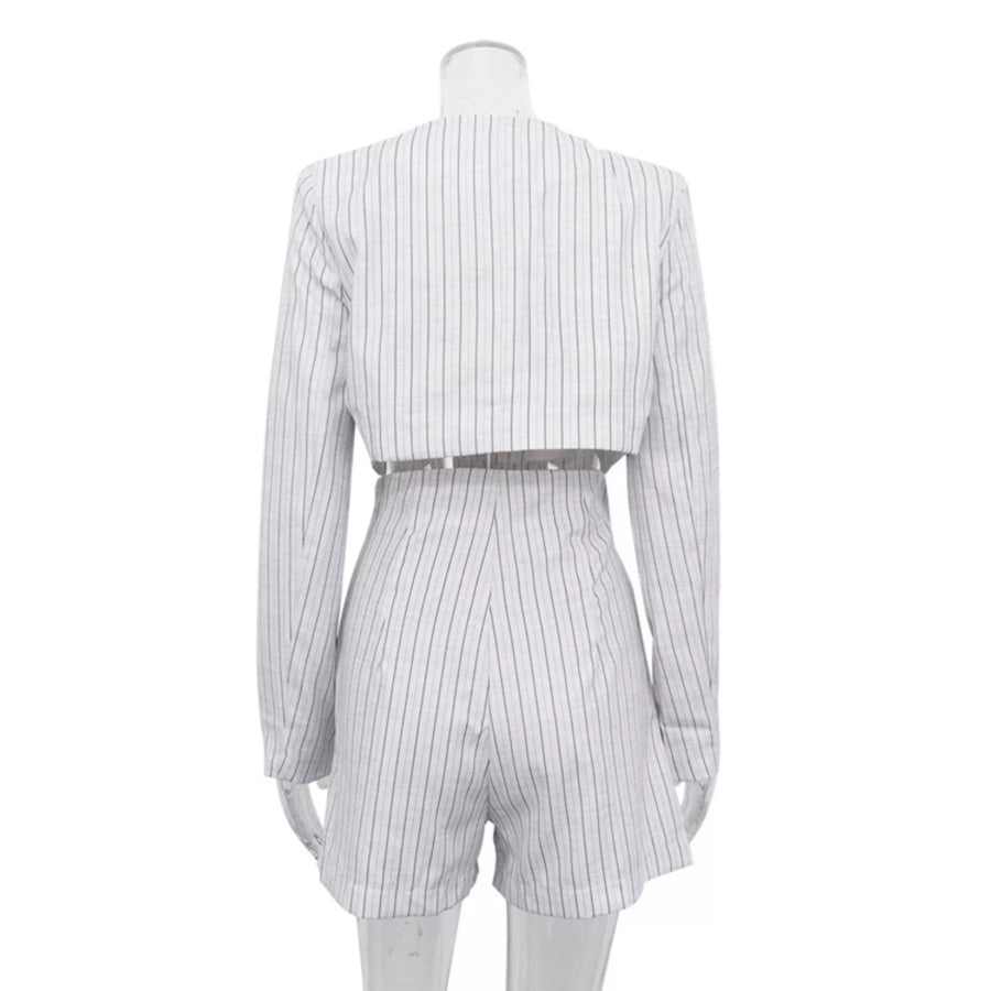 Pinstripe Cropped Blazer and Pleated Shorts Set Apparel and Accessories