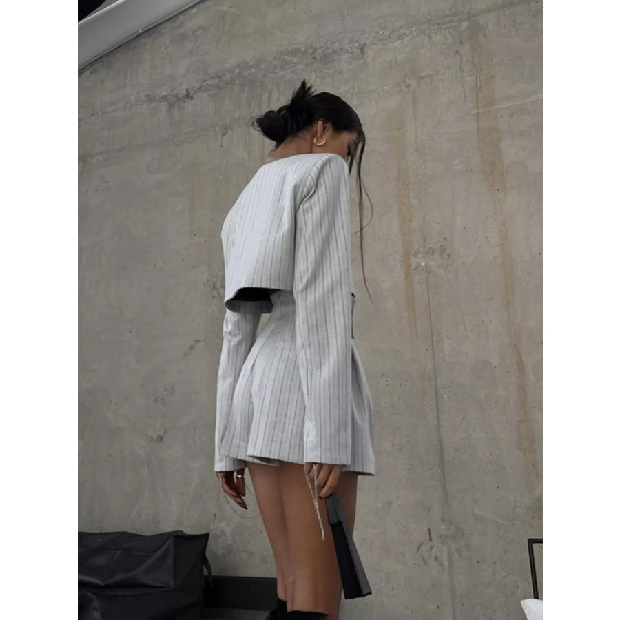 Pinstripe Cropped Blazer and Pleated Shorts Set Apparel and Accessories