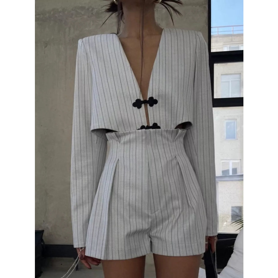 Pinstripe Cropped Blazer and Pleated Shorts Set Apparel and Accessories