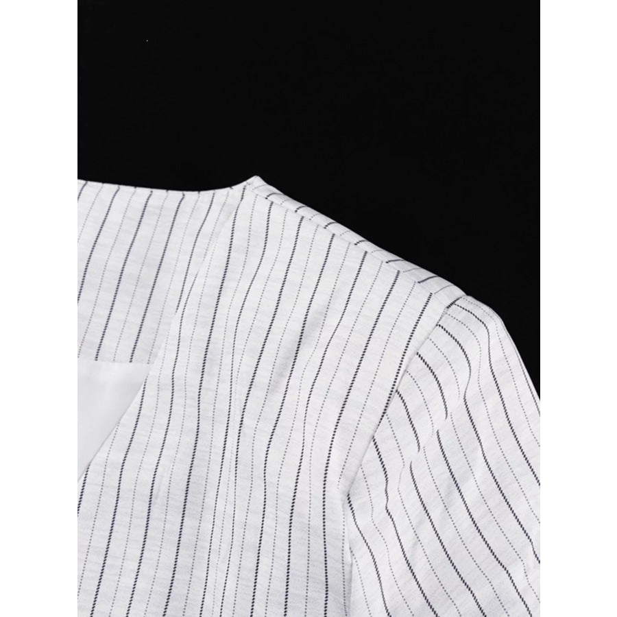 Pinstripe Cropped Blazer and Pleated Shorts Set Apparel and Accessories