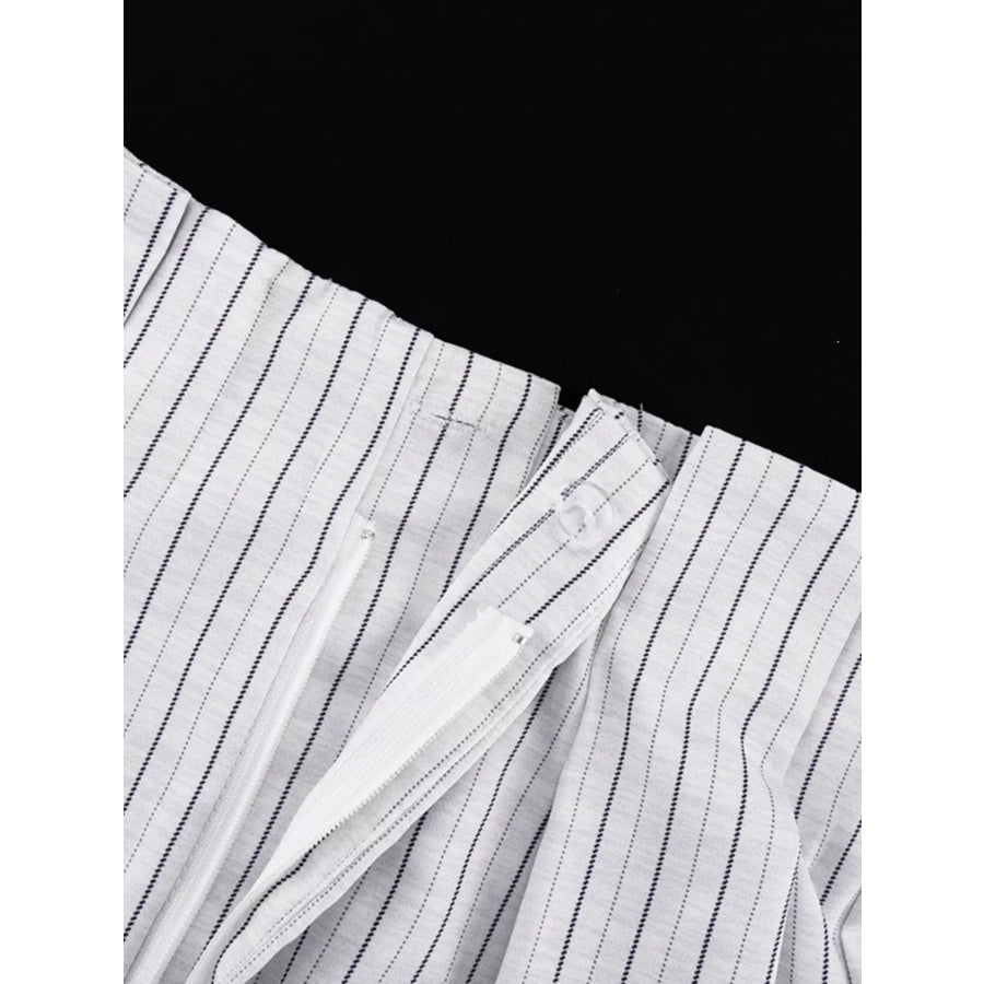 Pinstripe Cropped Blazer and Pleated Shorts Set Apparel and Accessories