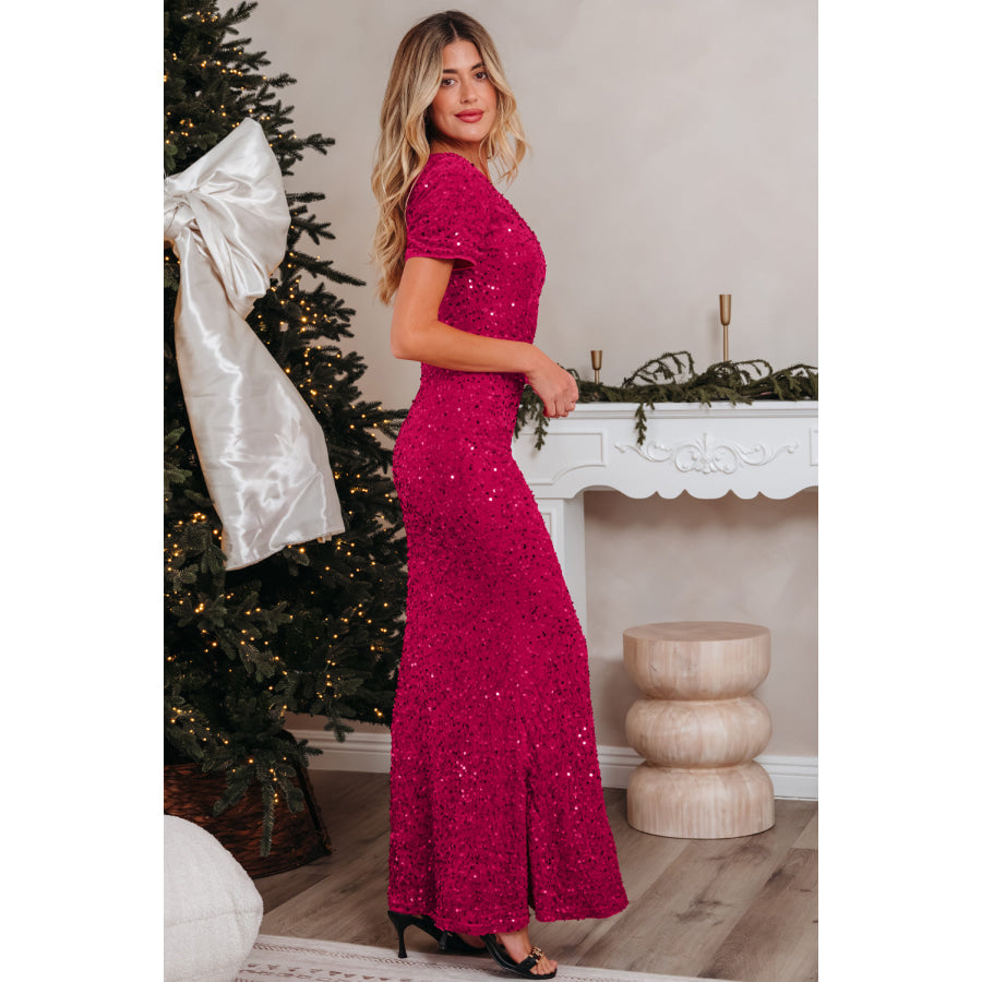 Pitaya Pink One Shoulder Thigh High Split Bodycon Sequin Gown Dresses/Sequin Dresses
