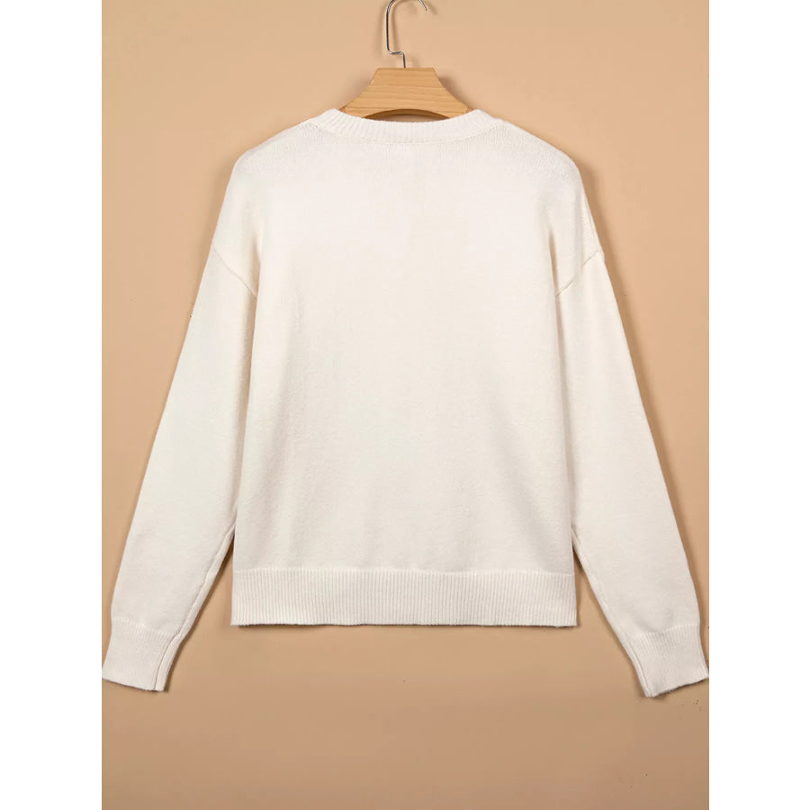 Pixel Snowflake Reindeer Christmas Round Neck Casual Sweater Apparel and Accessories