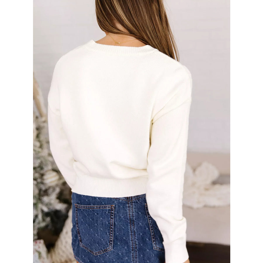 Pixel Snowflake Reindeer Christmas Round Neck Casual Sweater Apparel and Accessories