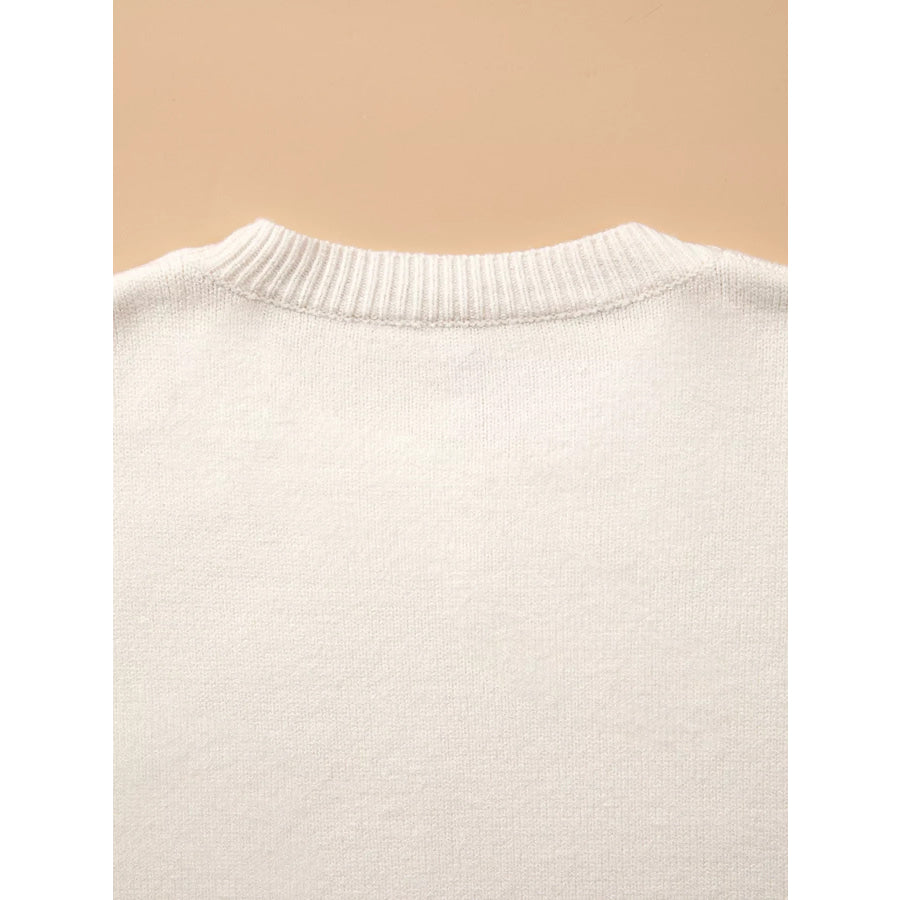 Pixel Snowflake Reindeer Christmas Round Neck Casual Sweater Apparel and Accessories