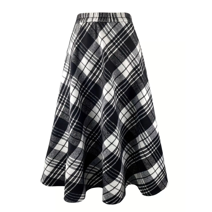 Plaid A-Line Midi Skirt with Pockets Apparel and Accessories