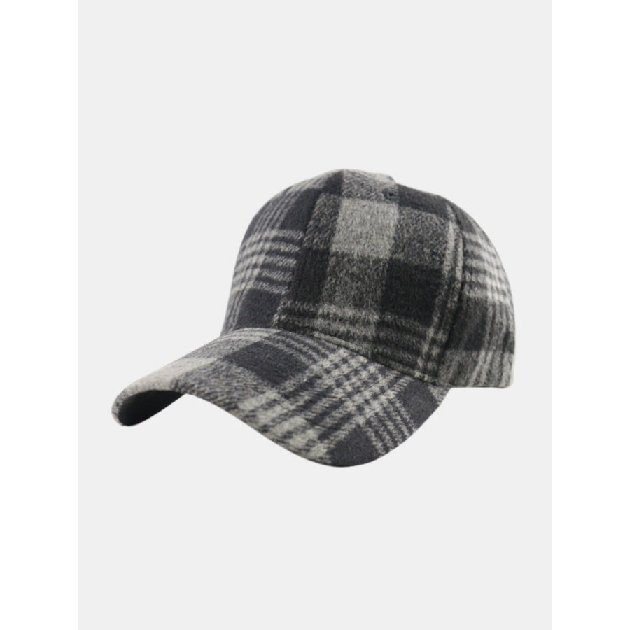 Plaid Adjustable Cotton Baseball Cap Black / One Size Apparel and Accessories