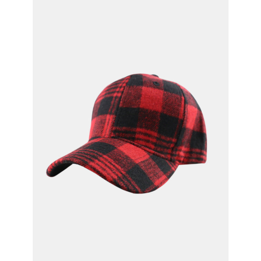 Plaid Adjustable Cotton Baseball Cap Red / One Size Apparel and Accessories