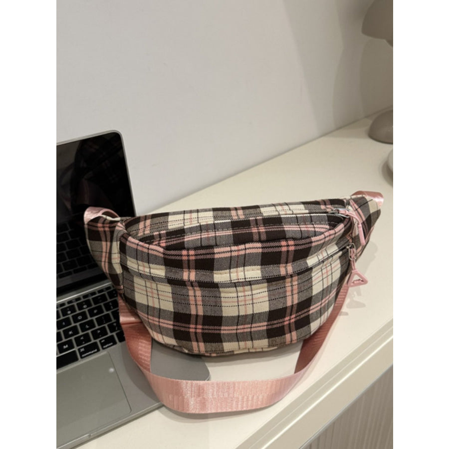 Plaid Adjustable Strap Crossbody Bag Pink / One Size Apparel and Accessories