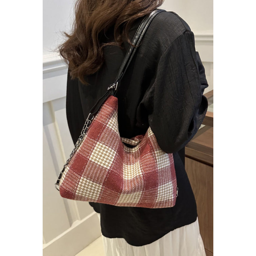 Plaid Adjustable Strap Handbag Apparel and Accessories