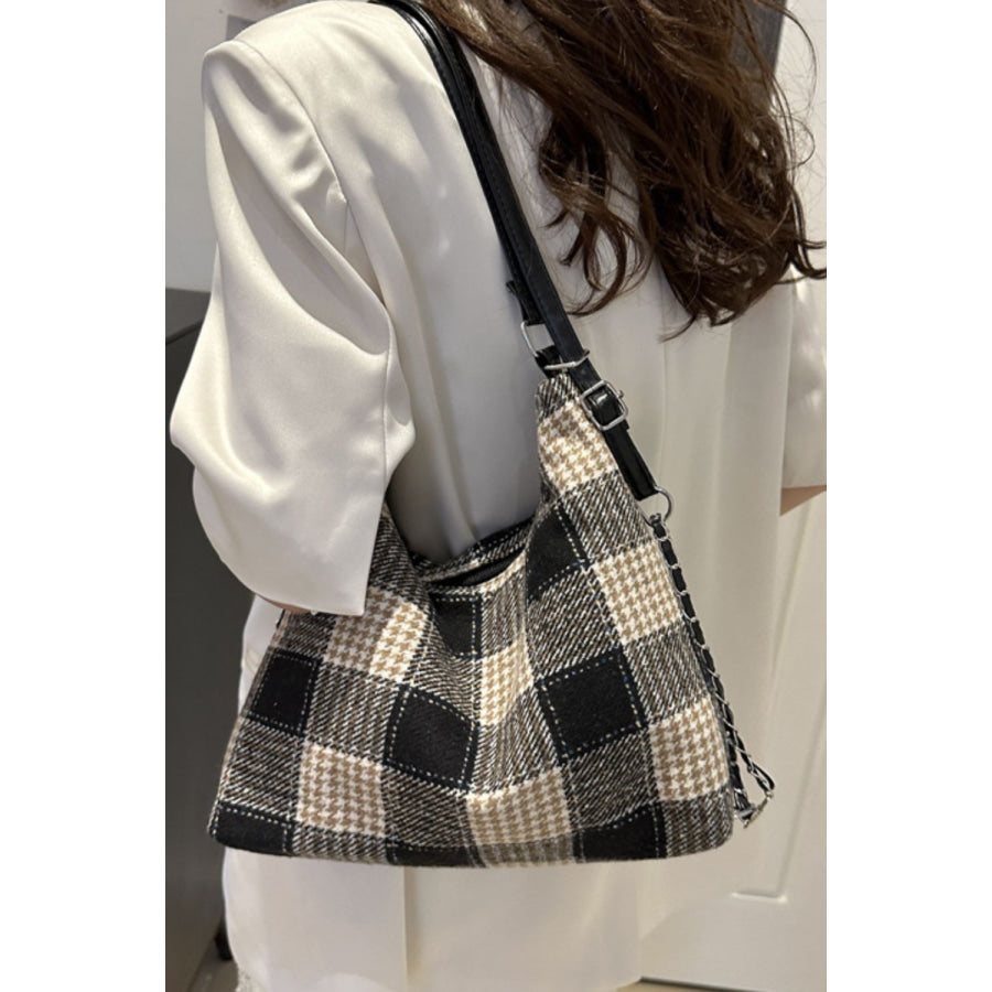 Plaid Adjustable Strap Handbag Apparel and Accessories