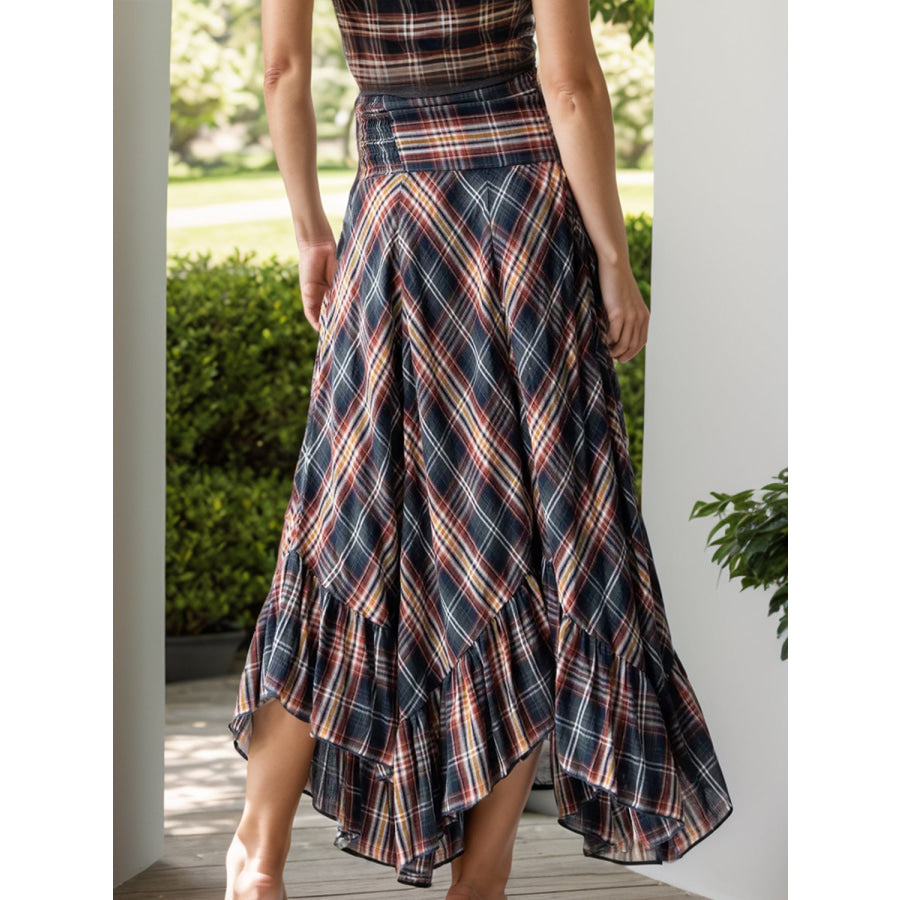 Plaid Asymmetrical Ruffle Hem Skirt Apparel and Accessories