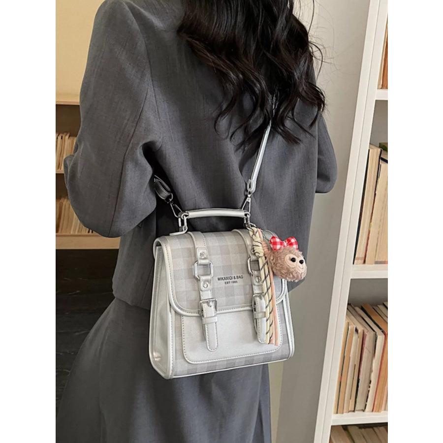 Plaid Backpack Bag with Charm Silver / One Size Apparel and Accessories