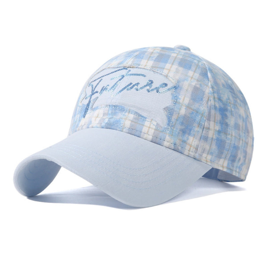 Plaid Baseball Cap with Sequin Detail Blue / ONESIZE Apparel and Accessories