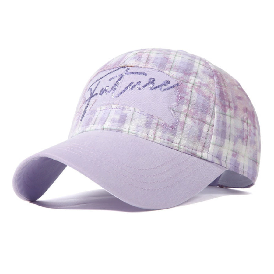 Plaid Baseball Cap with Sequin Detail Purple / ONESIZE Apparel and Accessories